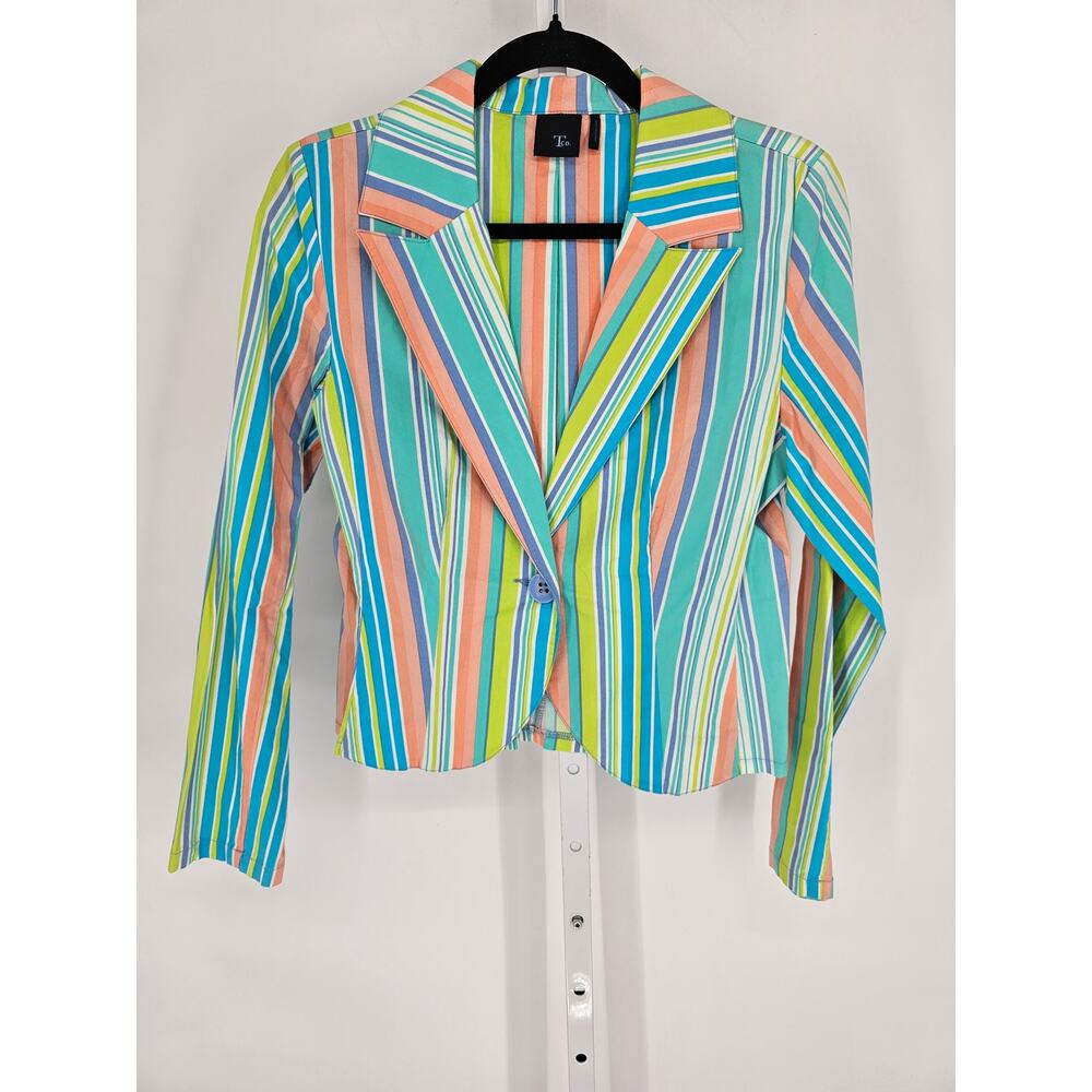 Vintage T Co Womens Sz L Blazer Jacket Bright Pastel Rainbow Striped